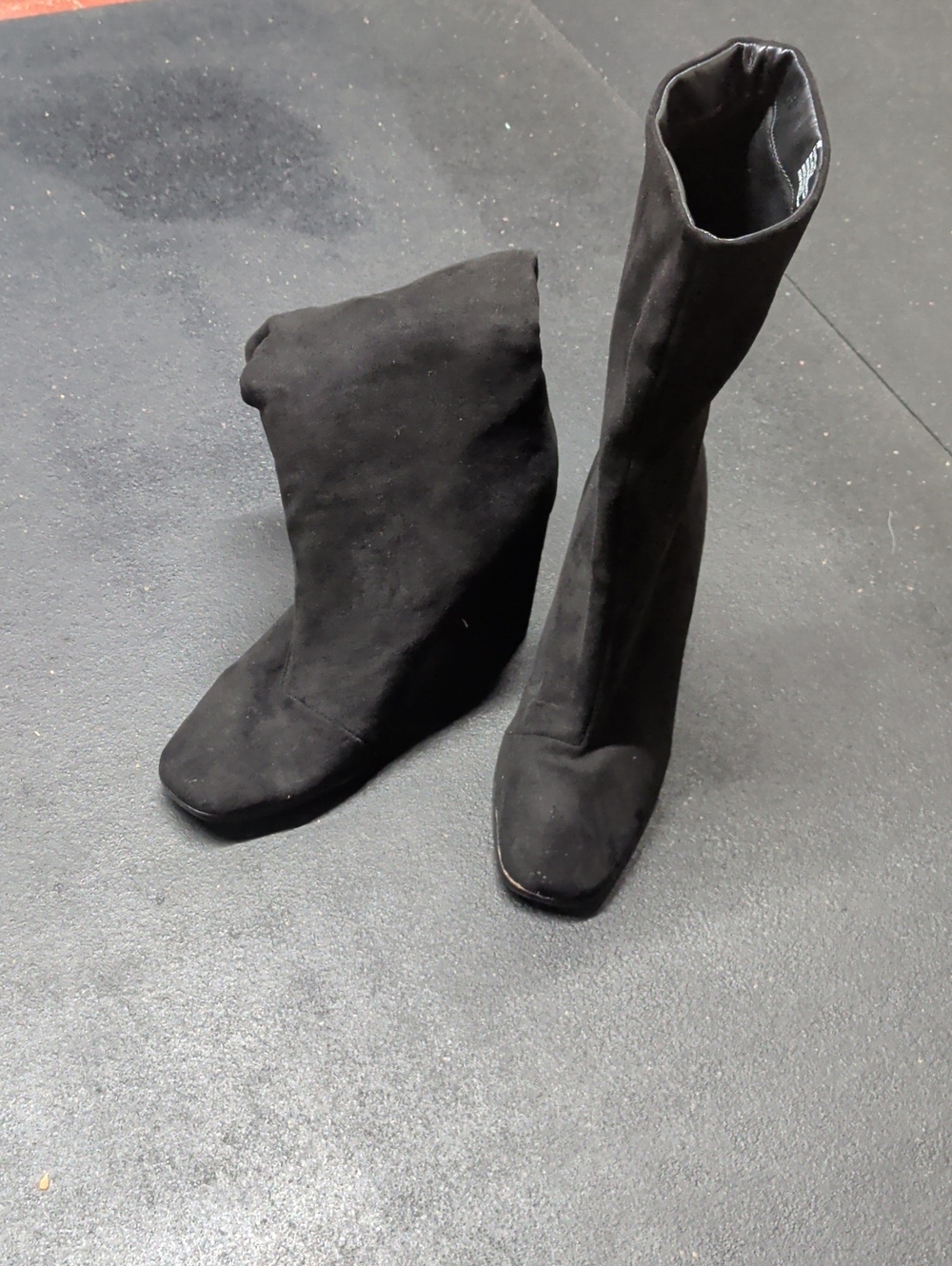 Express Black Stretch Calf-High Heeled Boots - Square Toe